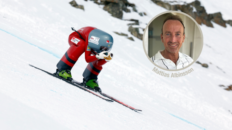 Bild på speedskiåkare och porträttbild på nya förbundskaptenen.
